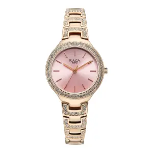 Titan Raga Pink Dial Rose Gold Metal Strap Analog Watch for Women