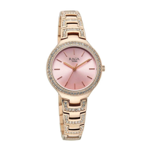 Titan Raga Pink Dial Rose Gold Metal Strap Analog Watch for Women - Image 2