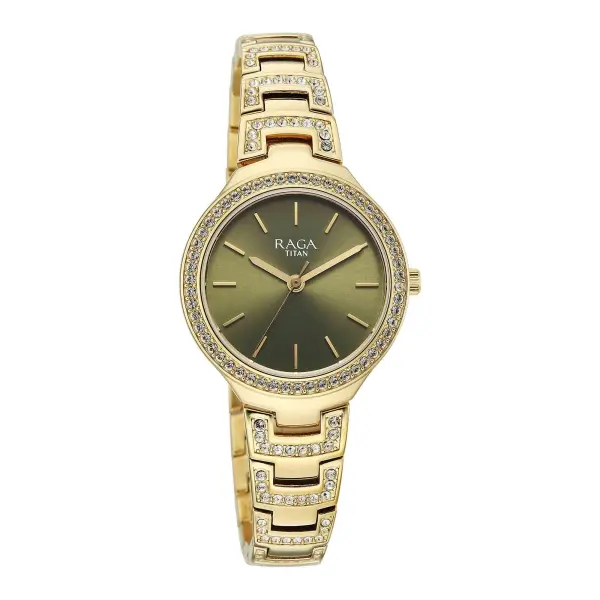 Titan Raga Green Dial Gold Metal Strap Analog Watch for Women - Image 2