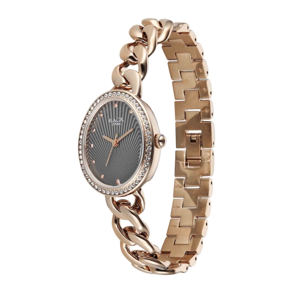 Titan Raga Grey Special Dial Rose Gold Metal Strap Analog Watch for Women - Image 3