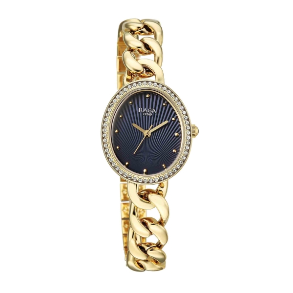 Titan Raga Blue Special Dial Gold Metal Strap Analog Watch for Women - Image 2