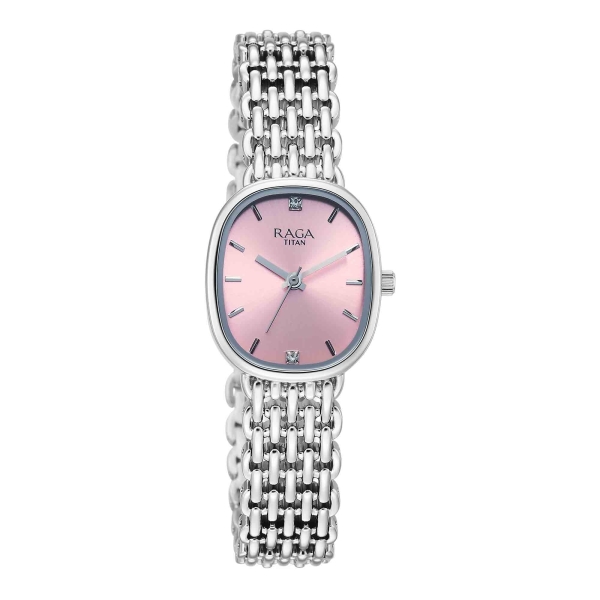 Titan Raga Pink Special Dial Silver Metal Strap Analog Watch for Women - Image 2