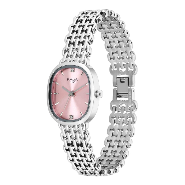 Titan Raga Pink Special Dial Silver Metal Strap Analog Watch for Women - Image 3