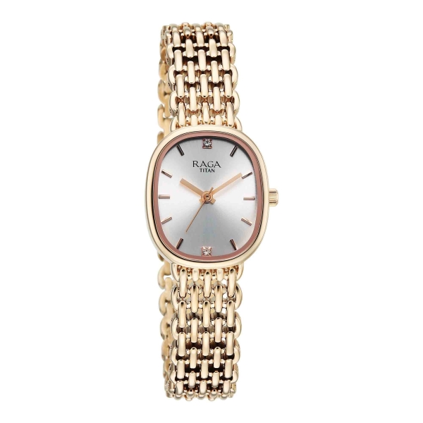 Titan Raga Silver Special Dial Rose Gold Metal Strap Analog Watch for Women - Image 2