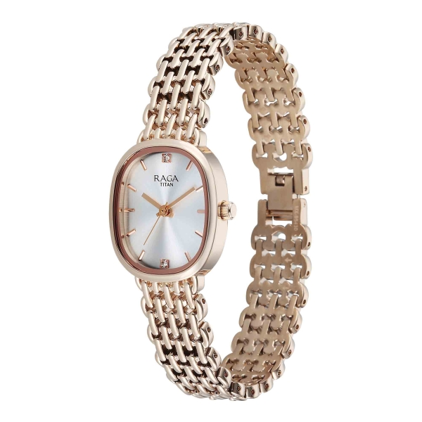 Titan Raga Silver Special Dial Rose Gold Metal Strap Analog Watch for Women - Image 3