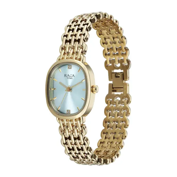 Titan Raga Blue Special Dial Gold Metal Strap Analog Watch for Women - Image 3