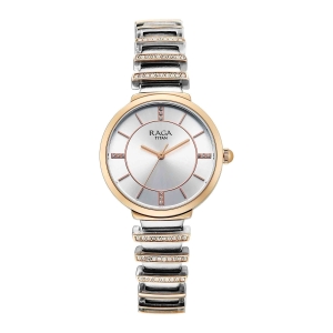 Titan Raga Silver Dial Two Toned Metal Strap Analog Watch for Women