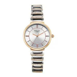 Titan Raga Silver Dial Two Toned Metal Strap Analog Watch for Women