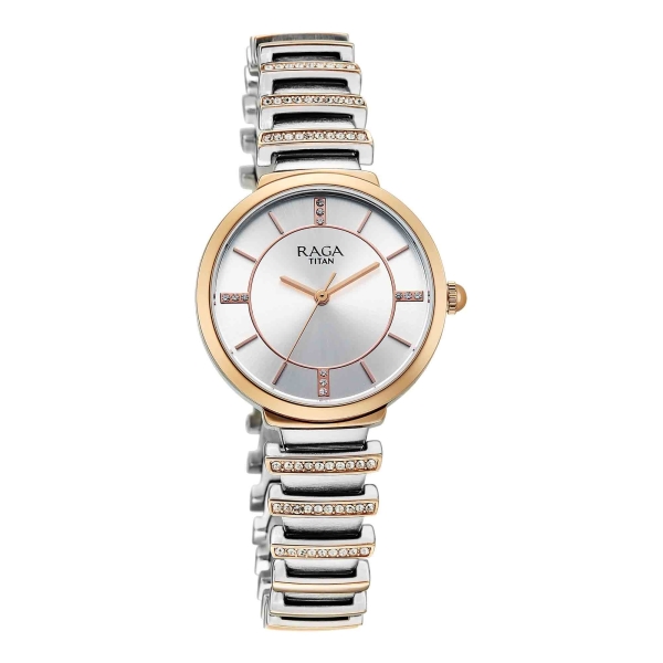 Titan Raga Silver Dial Two Toned Metal Strap Analog Watch for Women - Image 2