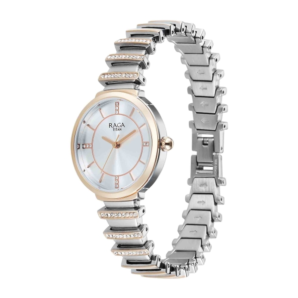 Titan Raga Silver Dial Two Toned Metal Strap Analog Watch for Women - Image 3