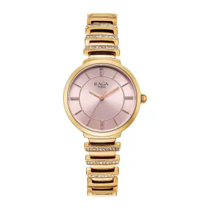 Titan Raga Pink Dial Rose Gold Metal Strap Analog Watch for Women