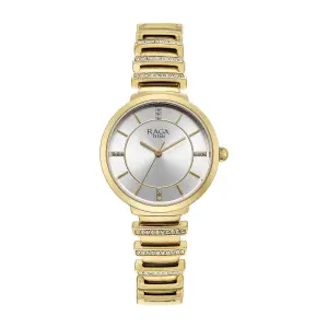 Titan Raga Silver Dial Gold Metal Strap Analog Watch for Women