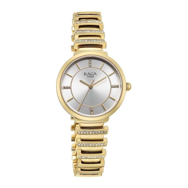 Titan Raga Silver Dial Gold Metal Strap Analog Watch for Women - Image 2