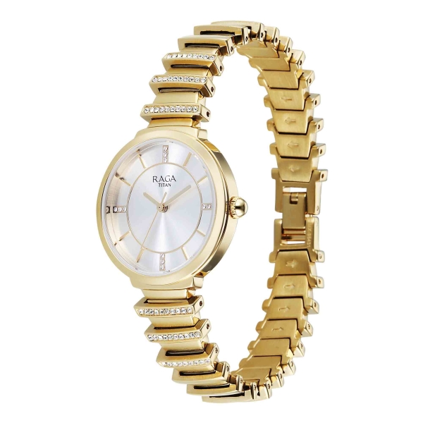 Titan Raga Silver Dial Gold Metal Strap Analog Watch for Women - Image 3
