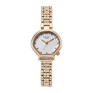 Titan Raga White Special Dial Rose Gold Metal Strap Analog Watch for Women