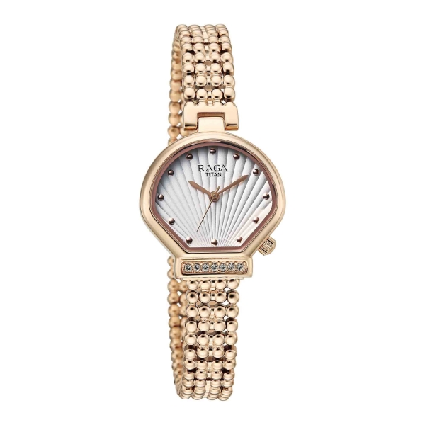 Titan Raga White Special Dial Rose Gold Metal Strap Analog Watch for Women - Image 2