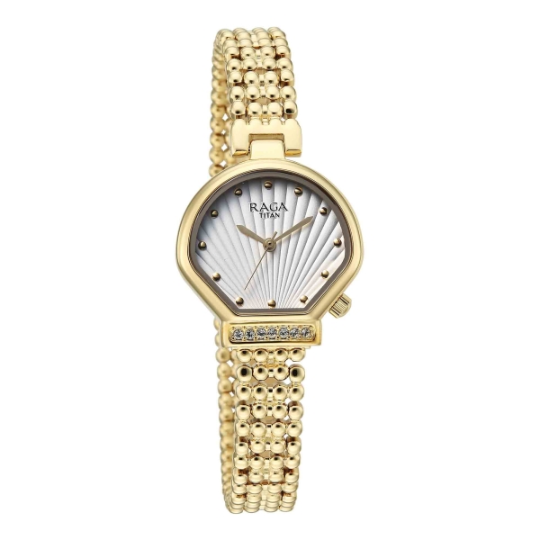 Titan Raga White Special Dial Gold Metal Strap Analog Watch for Women - Image 2