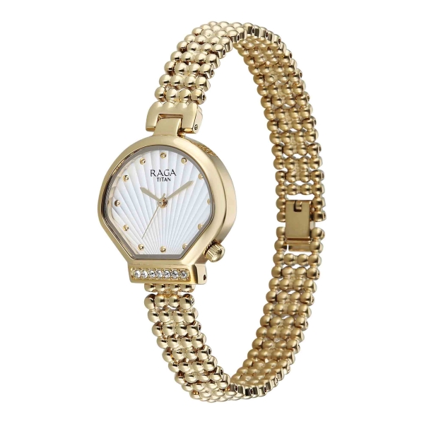 Titan Raga White Special Dial Gold Metal Strap Analog Watch for Women - Image 3