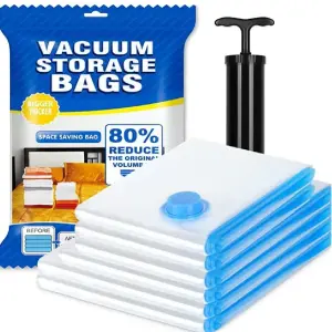 Reusable Smart Vacuum Storage Bag with Free Hand Pump (Pack Of 5)