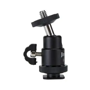 JMARY BH-02 Ball Head Holder Mount – 360° Rotation, 90° Tilt, Lightweight, 1/4" Screw for Cameras & Smartphones, Hot Shoe for Microphones & Lights