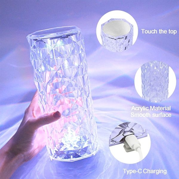 NepLiving Crystal Table Lamp Touch Control,Endless Rose Diamond Lamp RGB Color Changing Remote Controlled - Image 5
