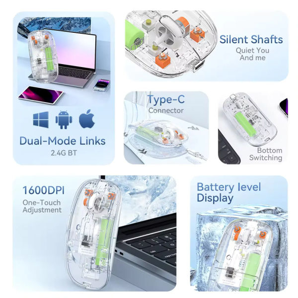New Transparent Wireless + Bluetooth Dual-Mode Rechargeable Mouse - Image 3