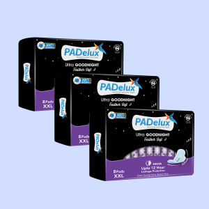 PADelux Sanitary Pads Ultra Goodnight XXL 320 mm- 8 Pads ( Pack of 3 ) For night and day use