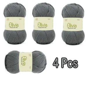 4 Pcs Olv001 Olivia Light Grey Knitting  Yarn 100 Gram