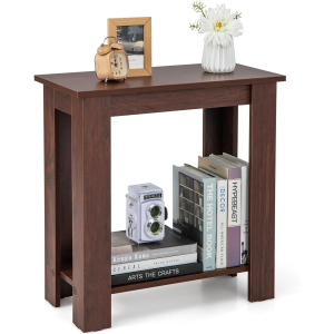 Ressence Sofa Side End Table, 2-Tier Home Accent Table for Small Space, Wooden Multipurpose Night Stand for Bedroom Living Room in Brown