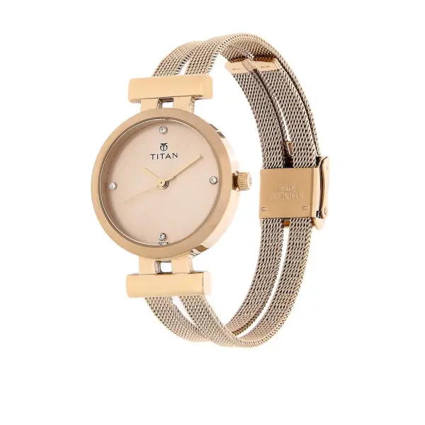 Titan Rose Gold Dial Stainless Steel Analog Watch for Women - Image 2