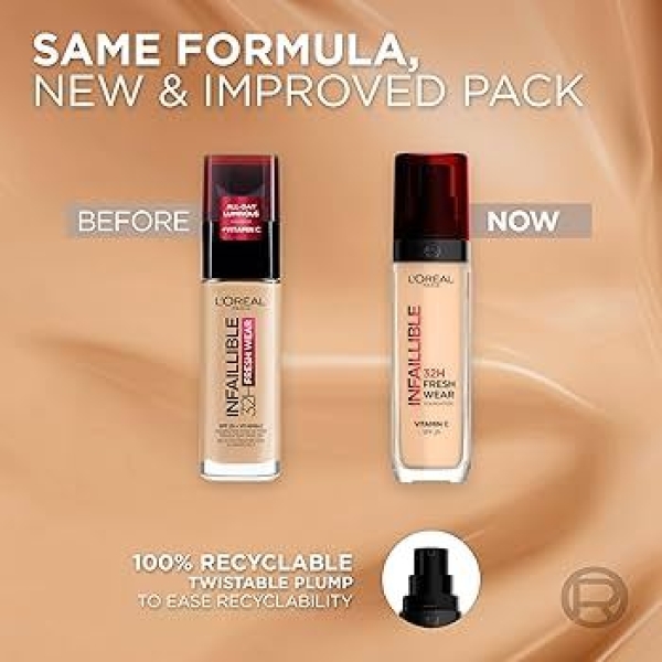 L'Oreal Paris Infallible 32h Fresh Wear Foundation Vitamin C Spf 25 130 Cool 30ml - Image 2