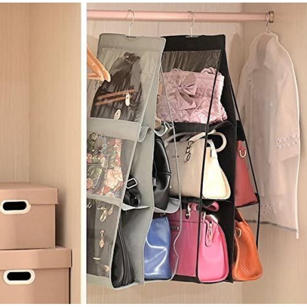 Clear Purse Bag Storage Holder Wardrobe Closet Space Saving 6 Pockets Pouch Hanging Hand Bags Organizer - Image 2