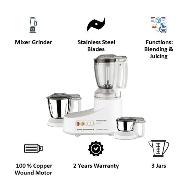 Panasonic MX-AC300H Grey 550W Super Mixer Grinder With 3 Jars - Image 4
