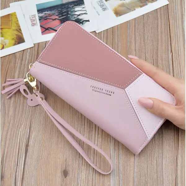 KOJA Korean Inspired Geometric Women Clutch Wallets, Pocket Card Holder Patchwork Coin Purse - Image 2