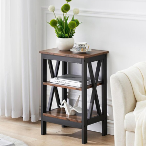 X Cross Side Table, End Table with Storage Shelf, Stackable End Tables, Vertical Open Storage Shelf, Mix Color (2ft)
