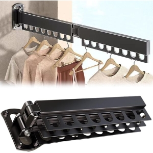 Folding Clothes Hanger Indoor Retractable Cloth Drying Rack Space Saving Home Laundry Clothesline Wall Mount Clothing Rack