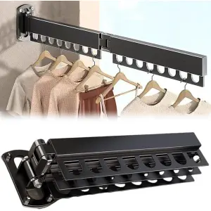 Folding Clothes Hanger Indoor Retractable Cloth Drying Rack Space Saving Home Laundry Clothesline Wall Mount Clothing Rack