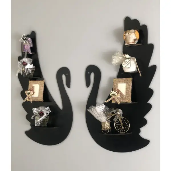 2 Pcs Swan Wall Mounted Shelf Multi level Showcase in Black - Image 5