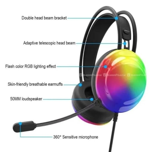 Lenovo G30A LED Gaming Headphones USB Wired Headsets With Microphone  Sound Retractable Active Noise Cancelling Headphone Over Ear Earphone - Image 3