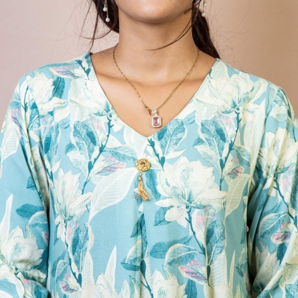 Bisesh Creation Skyblue Single Button Umbrella Kurtha Pant Set Printed For Women - Image 3