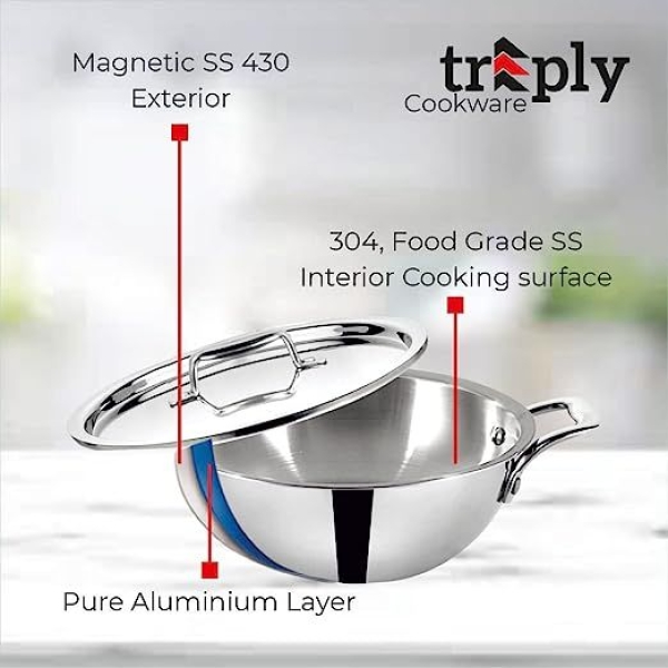 BALTRA Kadhai Triply Stainless Steel Cookware - 30cm - Image 2