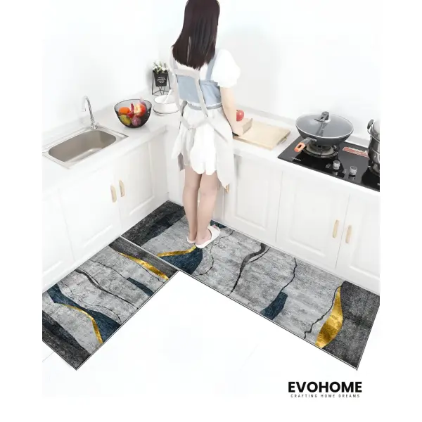 Large Size 2 Piece Set Kitchen mat, Non Slippery, Easy Clean, Water Absorbing (Space Grey) - Image 5
