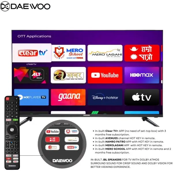 DAEWOO 32" Smart TV | 1GB/8GB | JBL Speakers Built-in | 3 Years Warranty | Android 11 | Free Clear TV Subscription | Google Certified | IPS Panel | HDR | 32 Inch Smart Television - Image 2