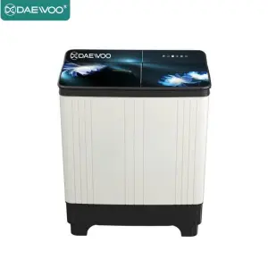 Daewoo 10 Kg Semi-Automatic Top Loading Washing Machine | 1 Year Warranty | Toughened Glass Top | Castor Wheels | Lint Filter | Overload Protection | (Whirlwash DWMT1410SS)