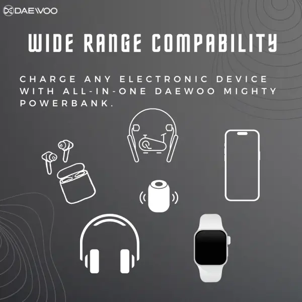 Daewoo Mighty 1000 | 10000 mAh Power Bank | 22.5W Fast Charging | Type C Output Input | Attached Cable Port C Lightning | 1 Year Warranty | PD QC 3.0 | Lithium Polymer - Image 5