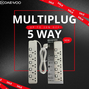 Daewoo Multiplug | Daewoo Extension Cord | 5 Way Out Sockets | 2.5m Long Cable | 5 Charging ports | Overload Protector | Hot selling | Hot trendy item | Hot Sales | C-type charging | A-type Charging & Chargers | Daewoo Multi plug