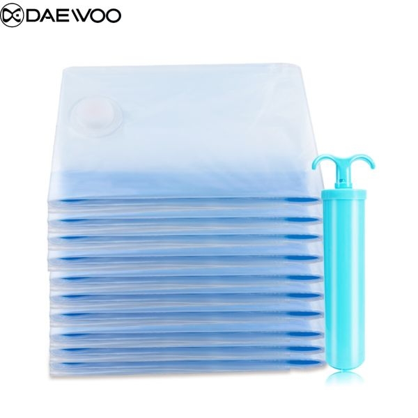Daewoo Pack of 5 Reusable Ziplock Vacuum Storage Space Saver Bags with Travel Hand Pump for Clothes | Vaccum Storage Space Saver Bag - Image 3