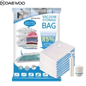 Daewoo Pack of 5 Reusable Ziplock Vacuum Storage Space Saver Bags with Travel Hand Pump for Clothes | Vaccum Storage Space Saver Bag