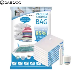 Daewoo Pack of 5 Reusable Ziplock Vacuum Storage Space Saver Bags with Travel Hand Pump for Clothes | Vaccum Storage Space Saver Bag