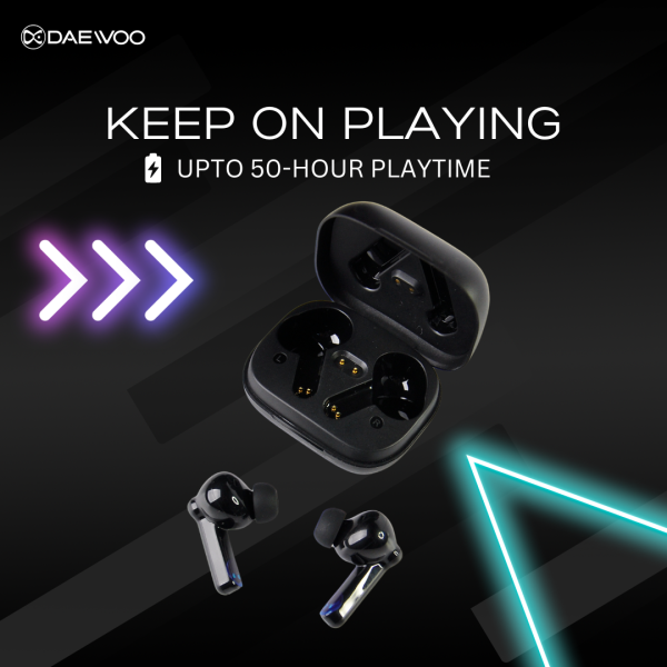 Daewoo Thrill 102 Earbuds | 50Hr Playtime | Bluetooth 5.3 | High Bass | IPX5 Water-Resistant | 10mm Driver | ENC | InstaCharge | Touch Control | Voice Assistant | Compact Design - Image 2
